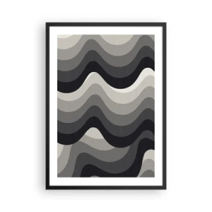 Plakat i sort ramme - Geometriske bølger i nuancer af sort og grå - 50x70cm - Bølge efter bølge - Moderne vægdekoration til stue og soveværelse ARTTOR