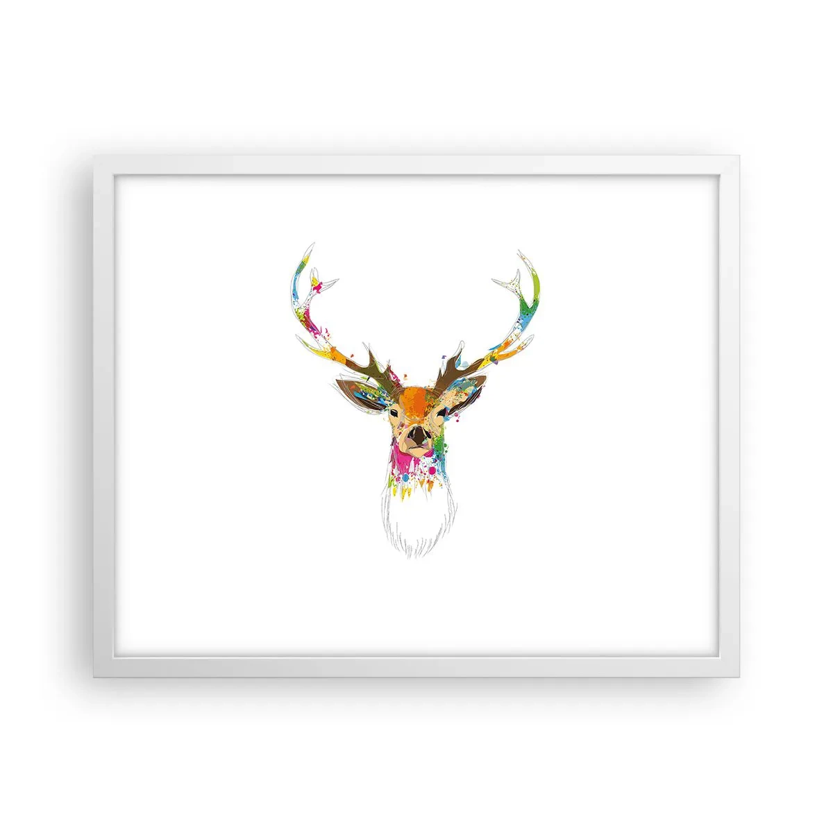 Plakat i hvid ramme - Blid kronhjort badet i farver - 50x40 cm