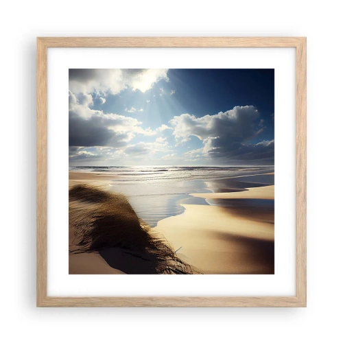 Plakat i ramme af lyst egetræ - Strand, vild strand - 40x40 cm