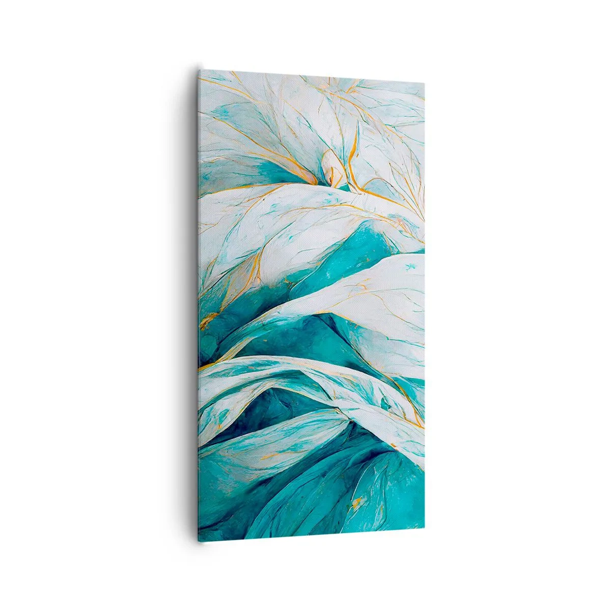 Lærredstryk - Billede på lærred - Blå abstraktion med et guldmotiv - 65x120 cm
