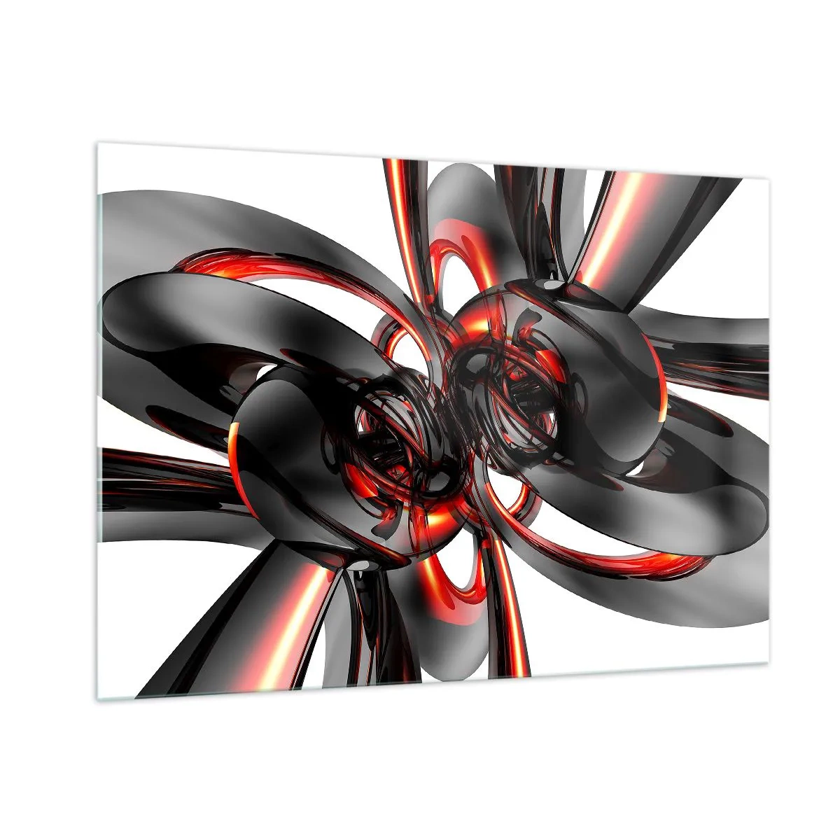 Billede på glas - Bevægelse i grafit og rød - 100x70 cm