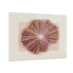 Billede på glas - En strålende organisk form i nuancer af lyserød og brun - 70x50cm - Strålende abstraktion - Moderne vægdekoration til stue og soveværelse ARTTOR