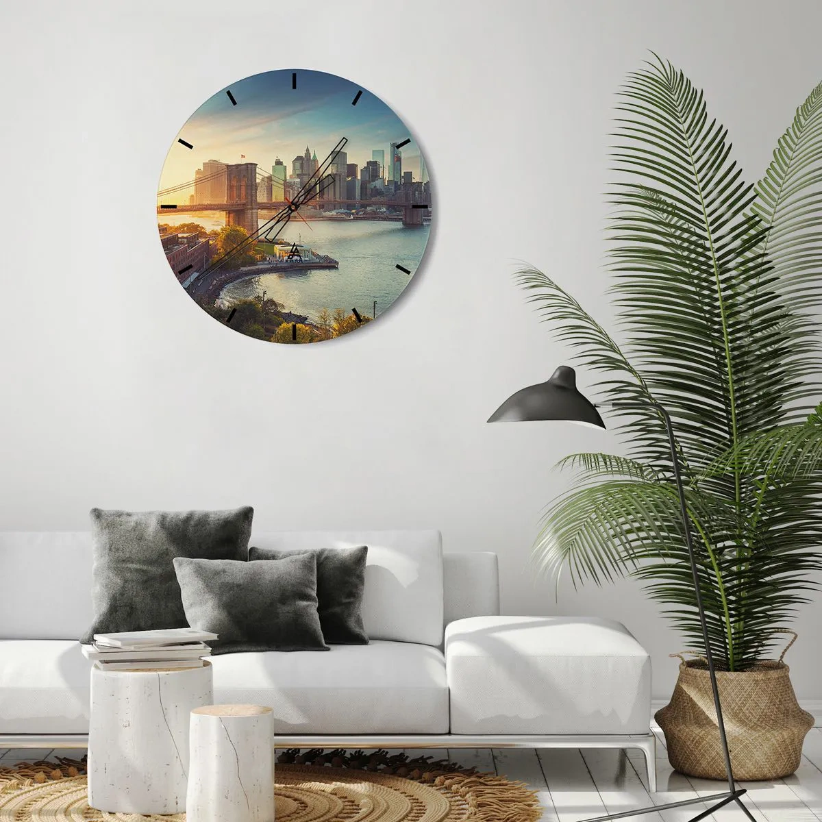 Vægur, Uret - Udsigt over Brooklyn Bridge og byens skyline ved solnedgang - 30x30cm - Den store bys daggry - Moderne vægdekoration til stue, køkken og soveværelse ARTTOR