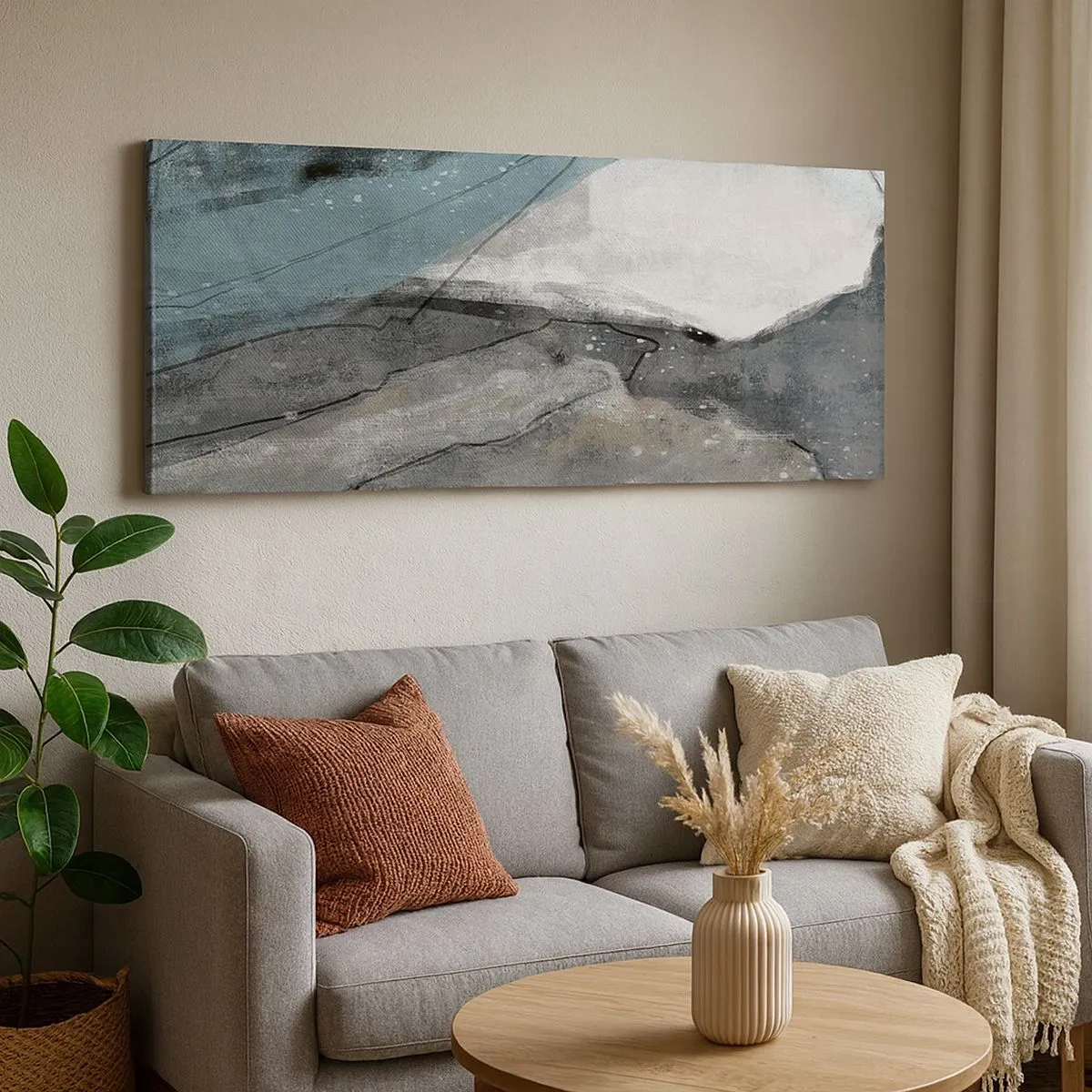 Lærredstryk - Billede på lærred - Abstraktion: klipper og is - 100x40 cm