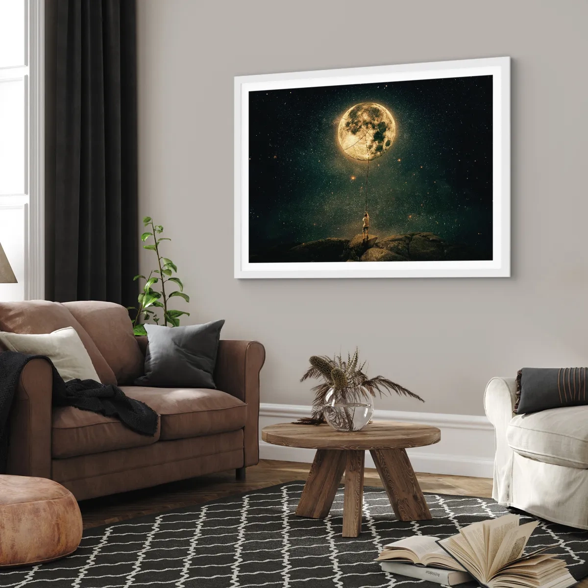 Plakat i hvid ramme - En, der stjal månen - 100x70 cm