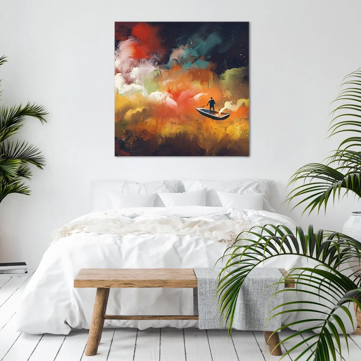 Lærredstryk - Billede på lærred - Med båd gennem galaksen - 40x40 cm