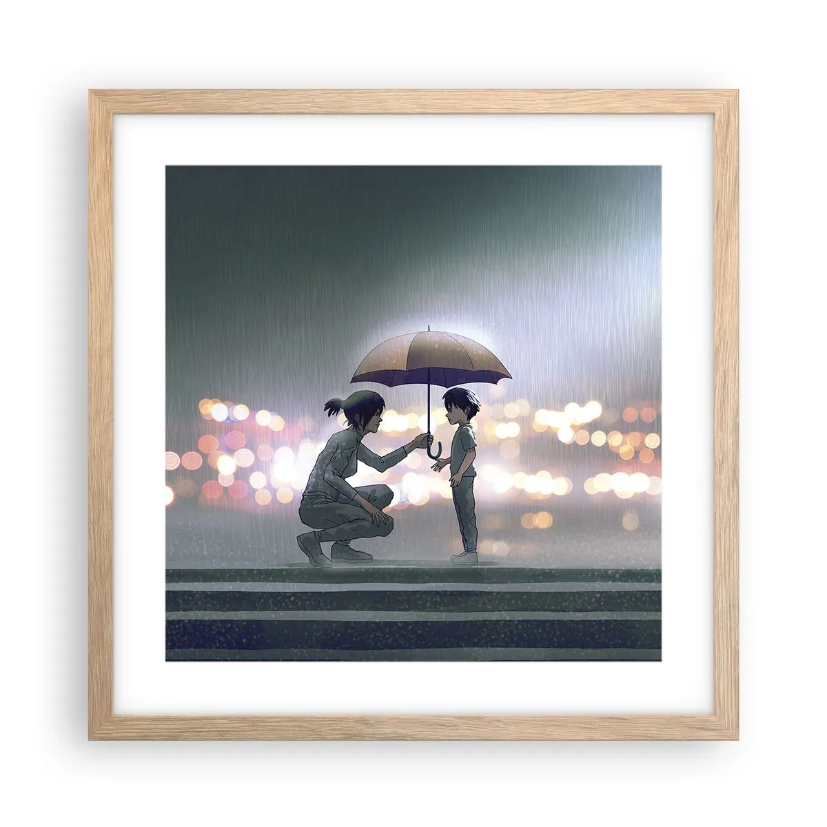 Plakat i ramme af lyst egetræ - Og alt er godt nu - 40x40 cm