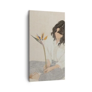 Lærredstryk - Billede på lærred - Portræt med en eksotisk blomst - 45x80 cm