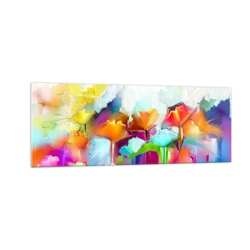 Billede på glas - Regnbuen i blomstring - 140x50 cm