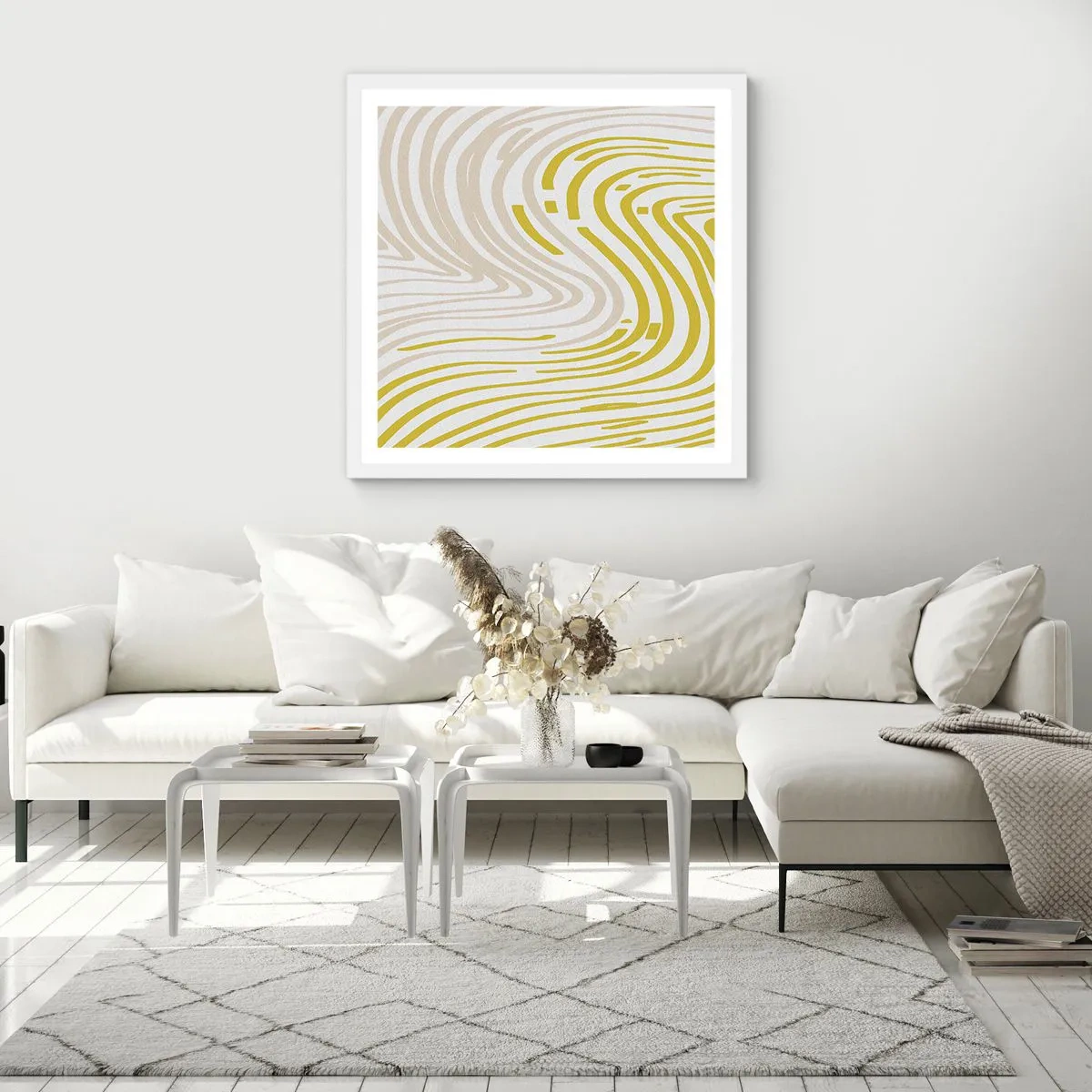 Plakat i hvid ramme - Komposition med et blidt sving - 60x60 cm