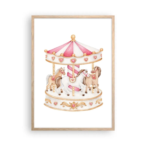 Plakat i ramme af lyst egetræ - Barndommens søde verden - 50x70 cm