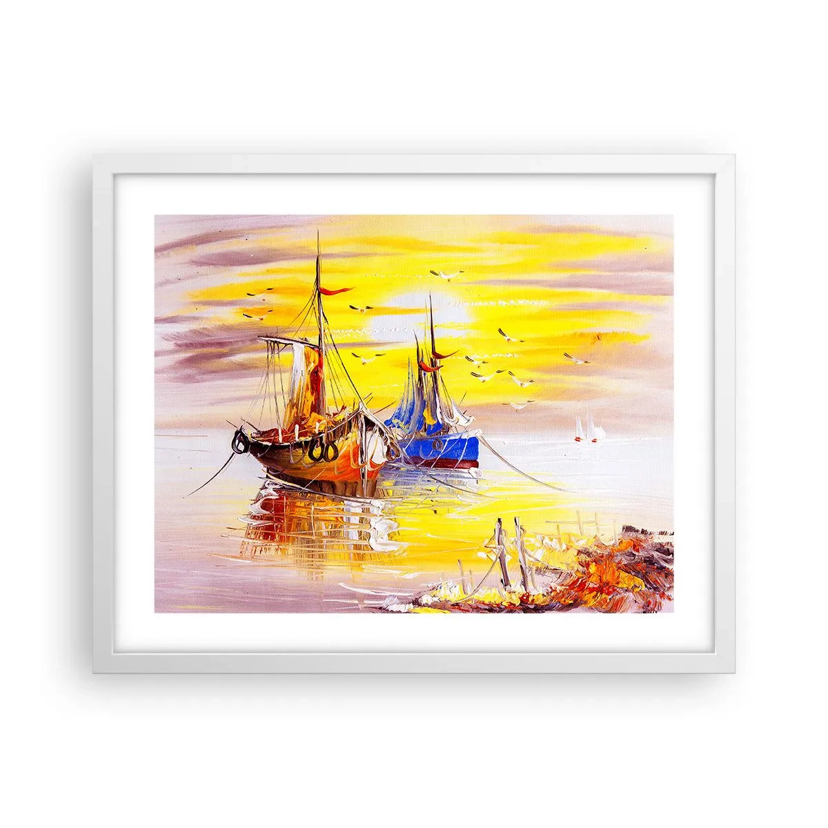 Plakat i hvid ramme - Et velfortjent hvil i havnen - 50x40 cm
