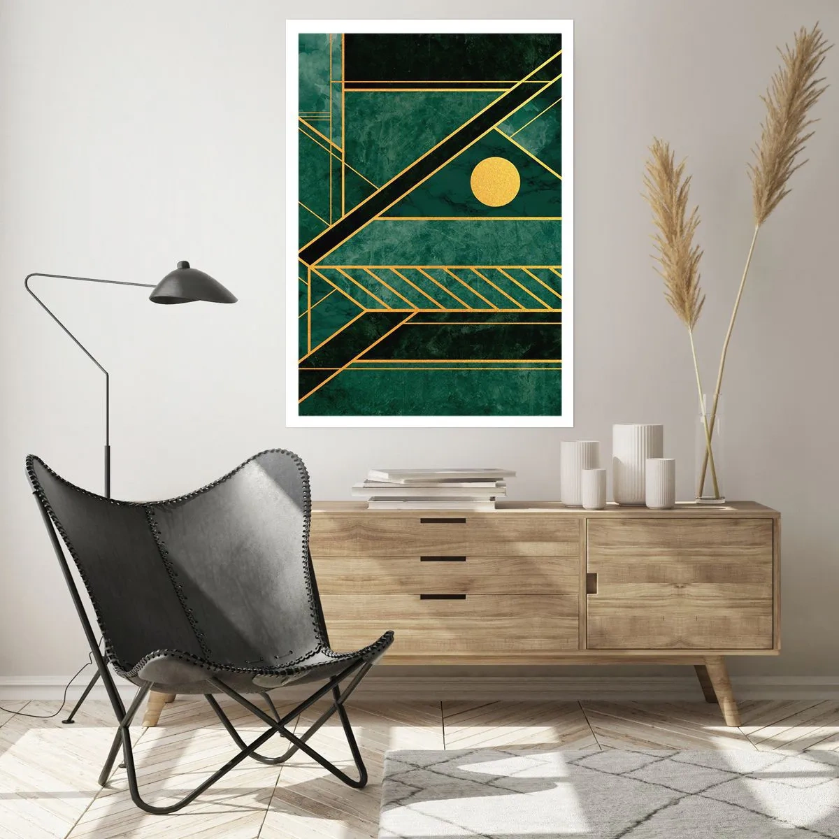 Plakat - Dynamikken i guld og azurblå - 50x70 cm