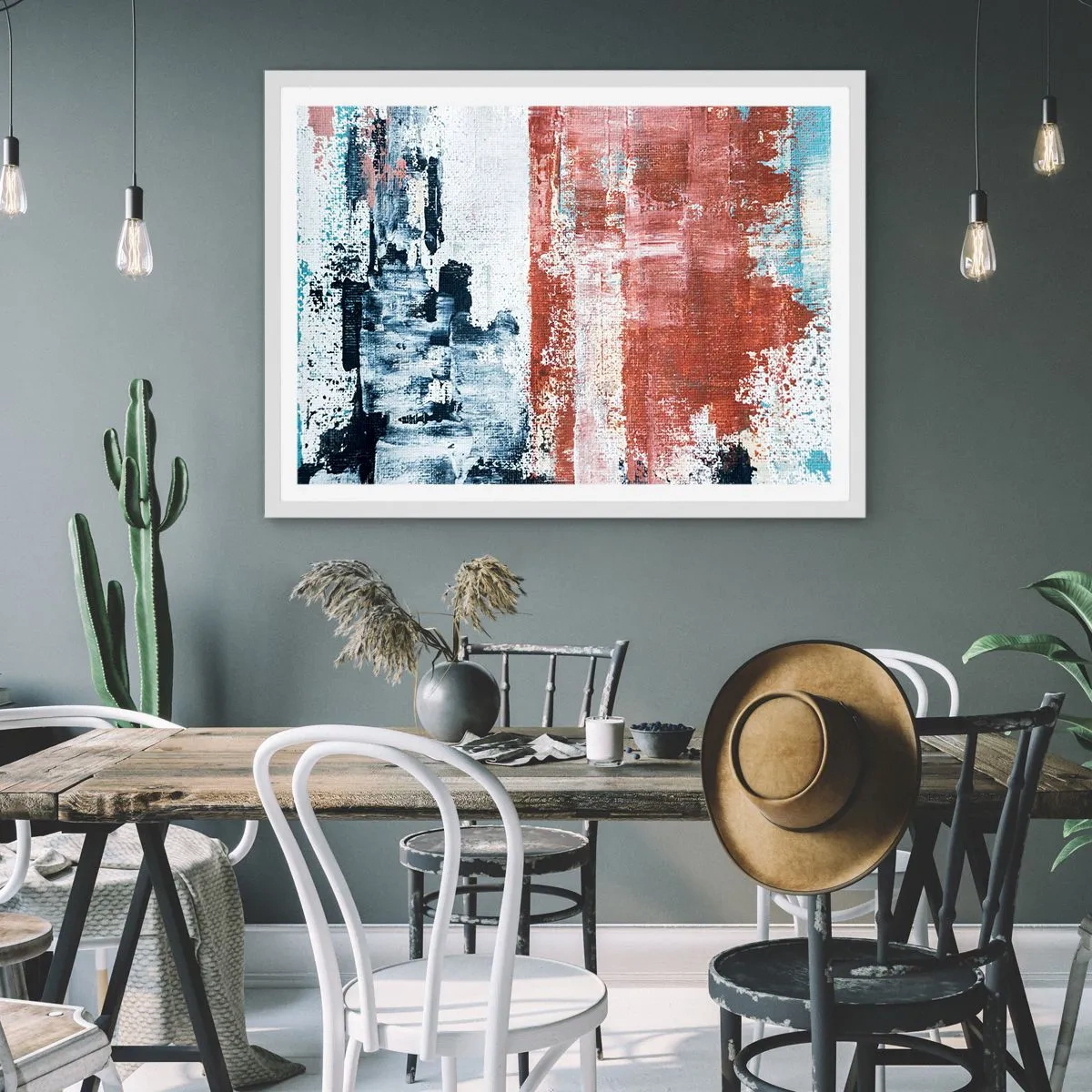 Plakat i hvid ramme - Abstrakt halvt og halvt - 50x40 cm