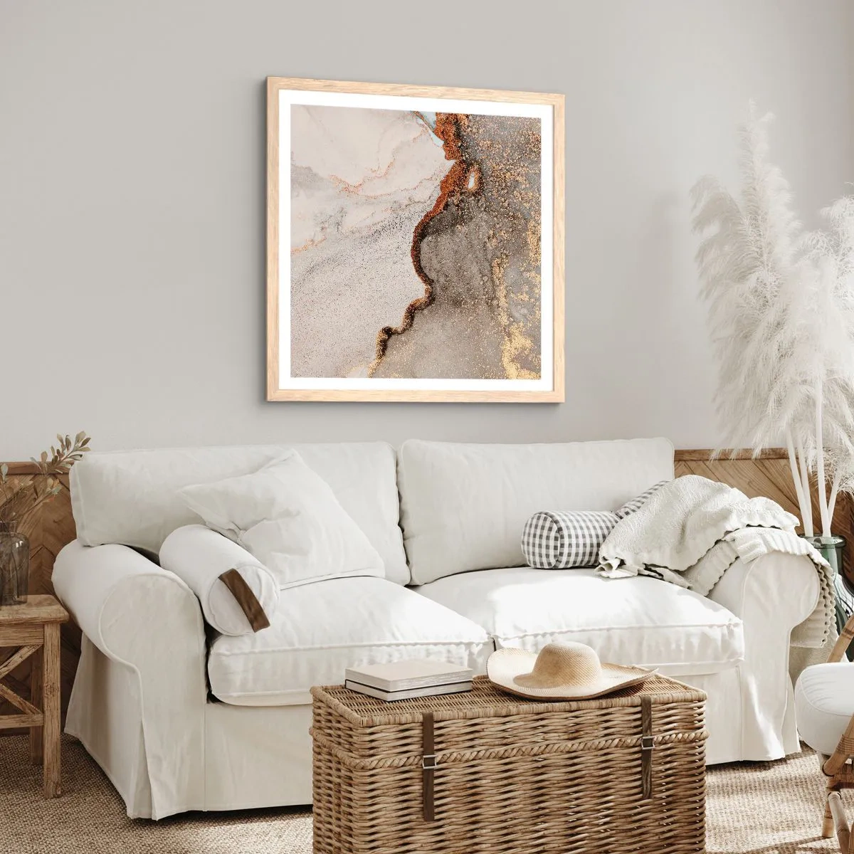 Plakat i ramme af lyst egetræ - På farvegrænsen - 60x60 cm