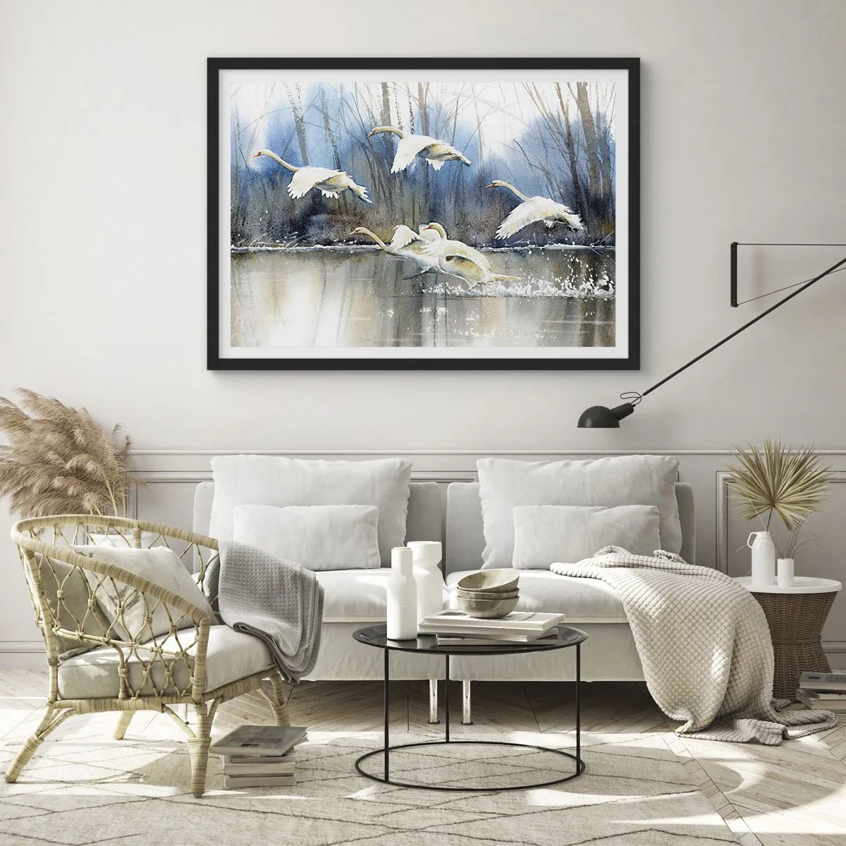 Plakat i sort ramme - Som i en fortælling om vilde svaner - 70x50 cm