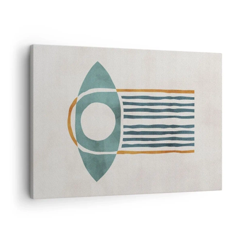 Lærredstryk - Billede på lærred - Geometrisk mønster i nuancer af grønt og orange - 70x50cm - Tegn og ritualer - Moderne vægdekoration til stue og soveværelse ARTTOR