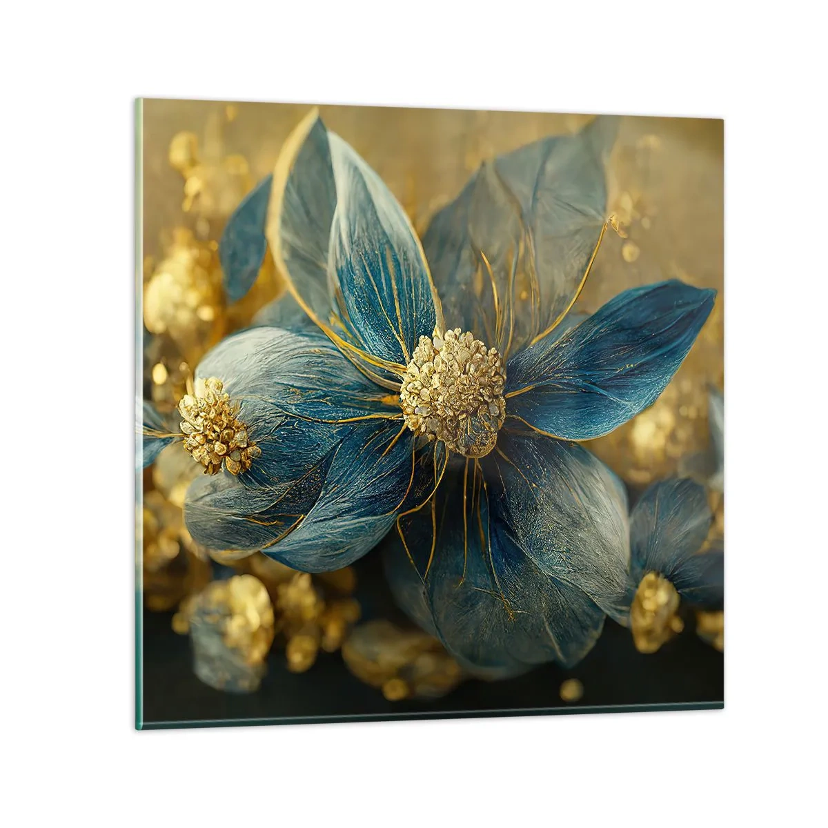 Billede på glas - Blomstre med guld - 30x30 cm