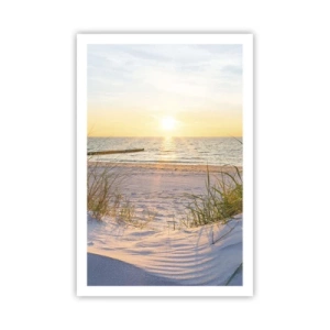 Plakat - Havet brummer, fuglene synger, en vild strand midt i græsset.... - 61x91 cm