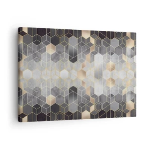 Lærredstryk - Billede på lærred - Geometrisk mønster i gyldne nuancer - 70x50cm - Sammensætning af diamanter - Moderne vægdekoration til stue og soveværelse ARTTOR