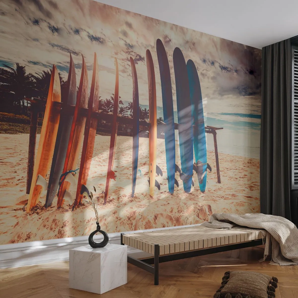 Fototapet Selvklæbende Deluxe Sticker - Godnat, indtil i morgen - Surfing, Landskab, Surfbræt - 250x175 cm