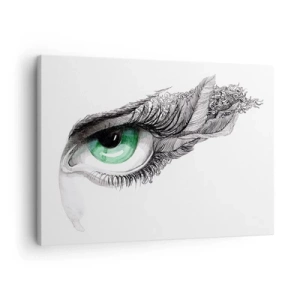Lærredstryk - Billede på lærred - Kunstnerisk øje med grøn iris og tegningsdetaljer - 70x50cm - Smuk og klar til at angribe - Moderne vægdekoration til stue og soveværelse ARTTOR