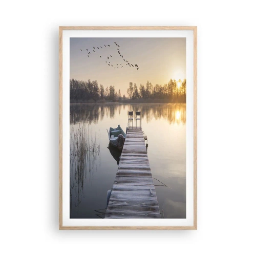 Plakat i ramme af lyst egetræ - Jeg kommer tilbage om et stykke tid - 61x91 cm