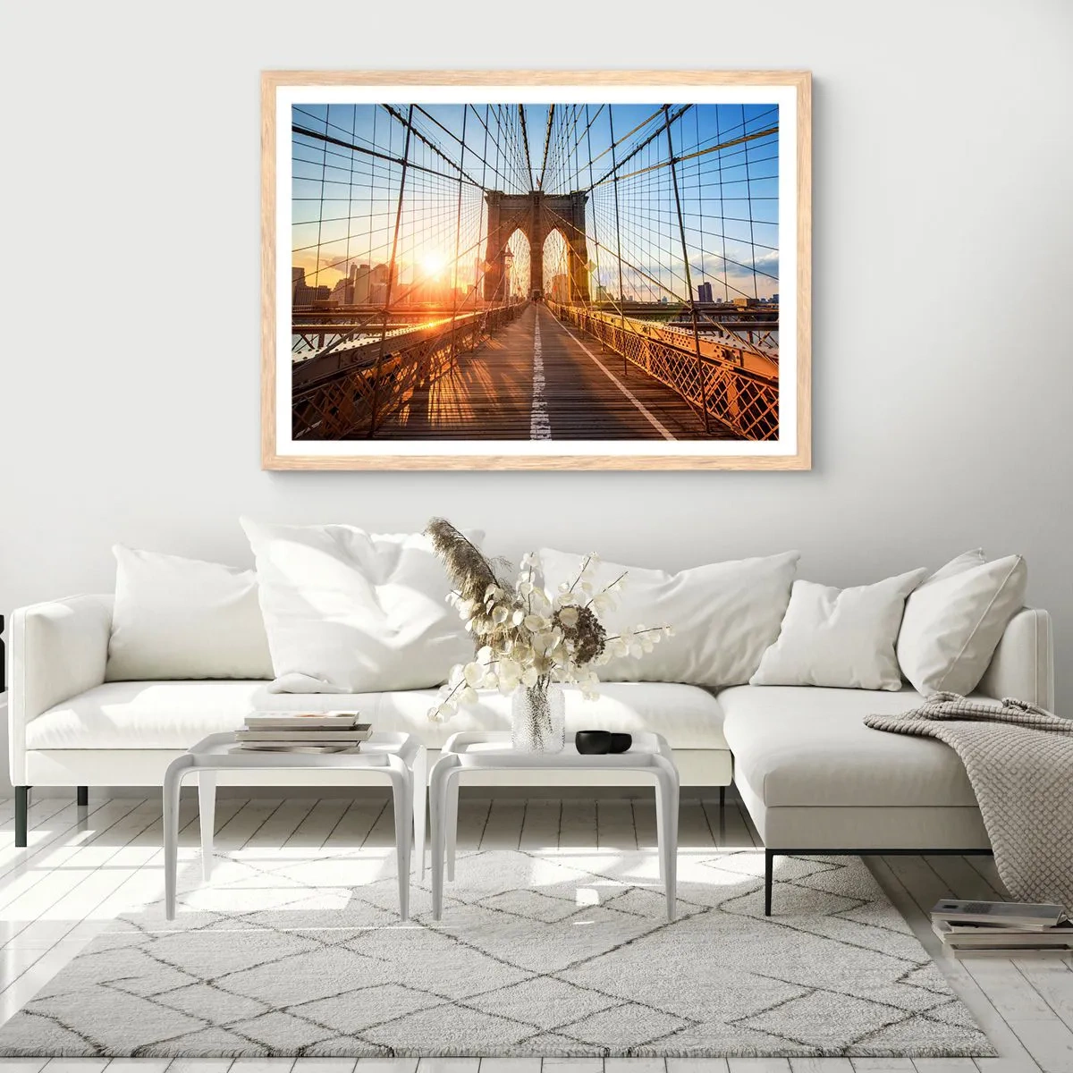 Plakat i ramme af lyst egetræ - På den gyldne bro - 70x50 cm