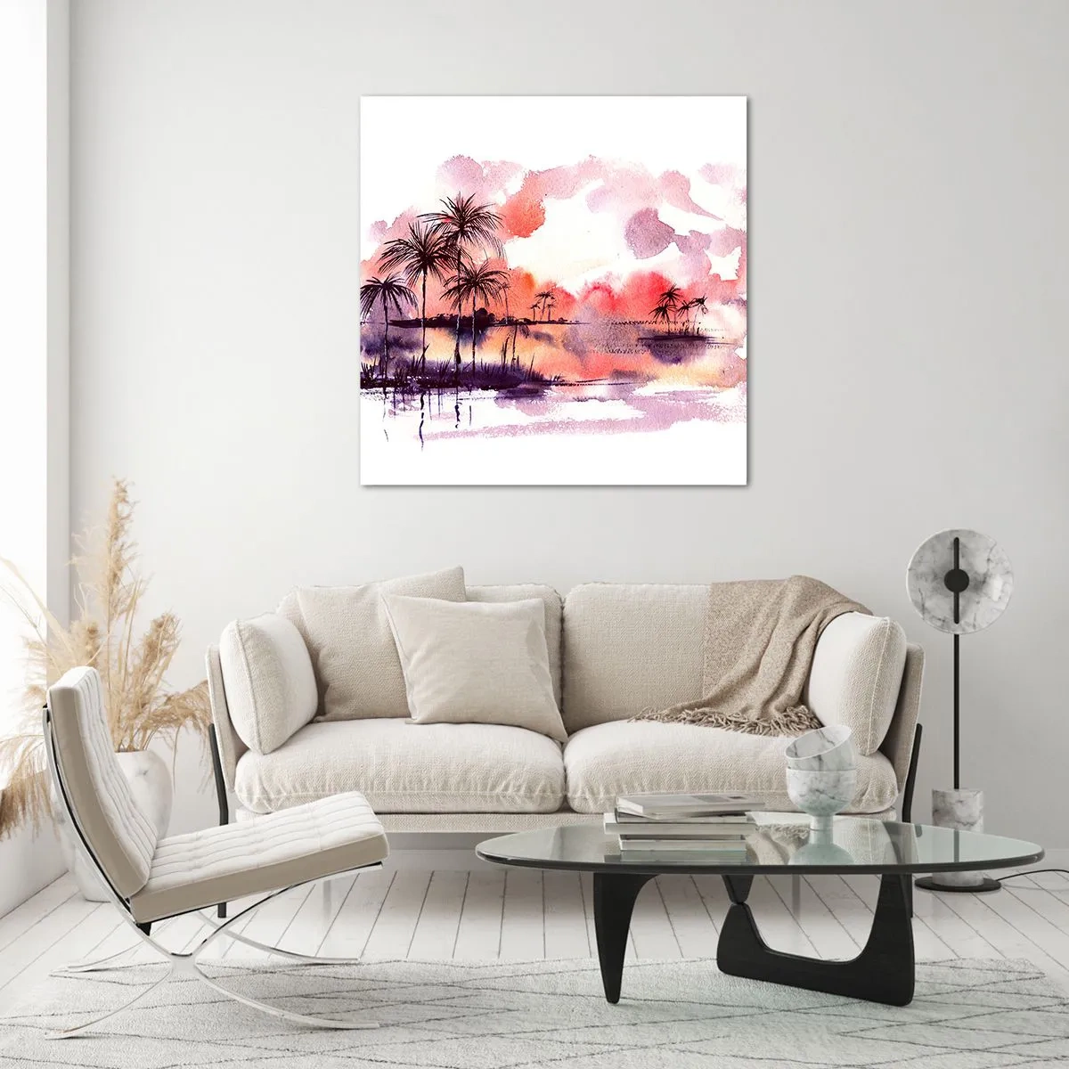 Billede på glas - Tropernes ro i rødt - 40x40 cm