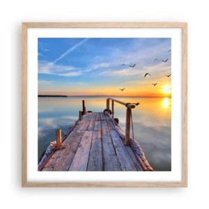 Plakat i ramme af lyst egetræ - Går fremad mod solen - 50x50 cm