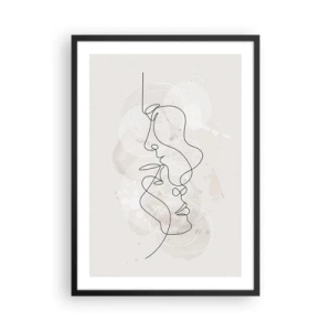 Plakat i sort ramme - Minimalistisk ansigtskunst skabt med en enkelt linje - 50x70cm - Omfavnet i en omfavnelse - Moderne vægdekoration til stue og soveværelse ARTTOR
