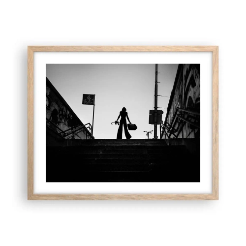 Plakat i ramme af lyst egetræ - Vandring i byen - 50x40 cm