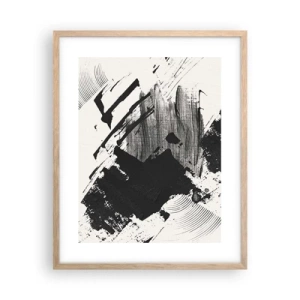 Plakat i ramme af lyst egetræ - Abstraktion - det sortes udtryk - 40x50 cm