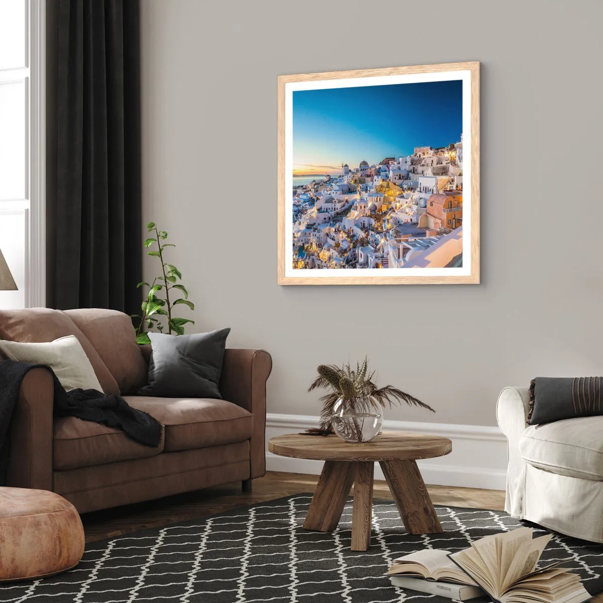 Plakat i ramme af lyst egetræ - Essensen af græskhed - 50x50 cm