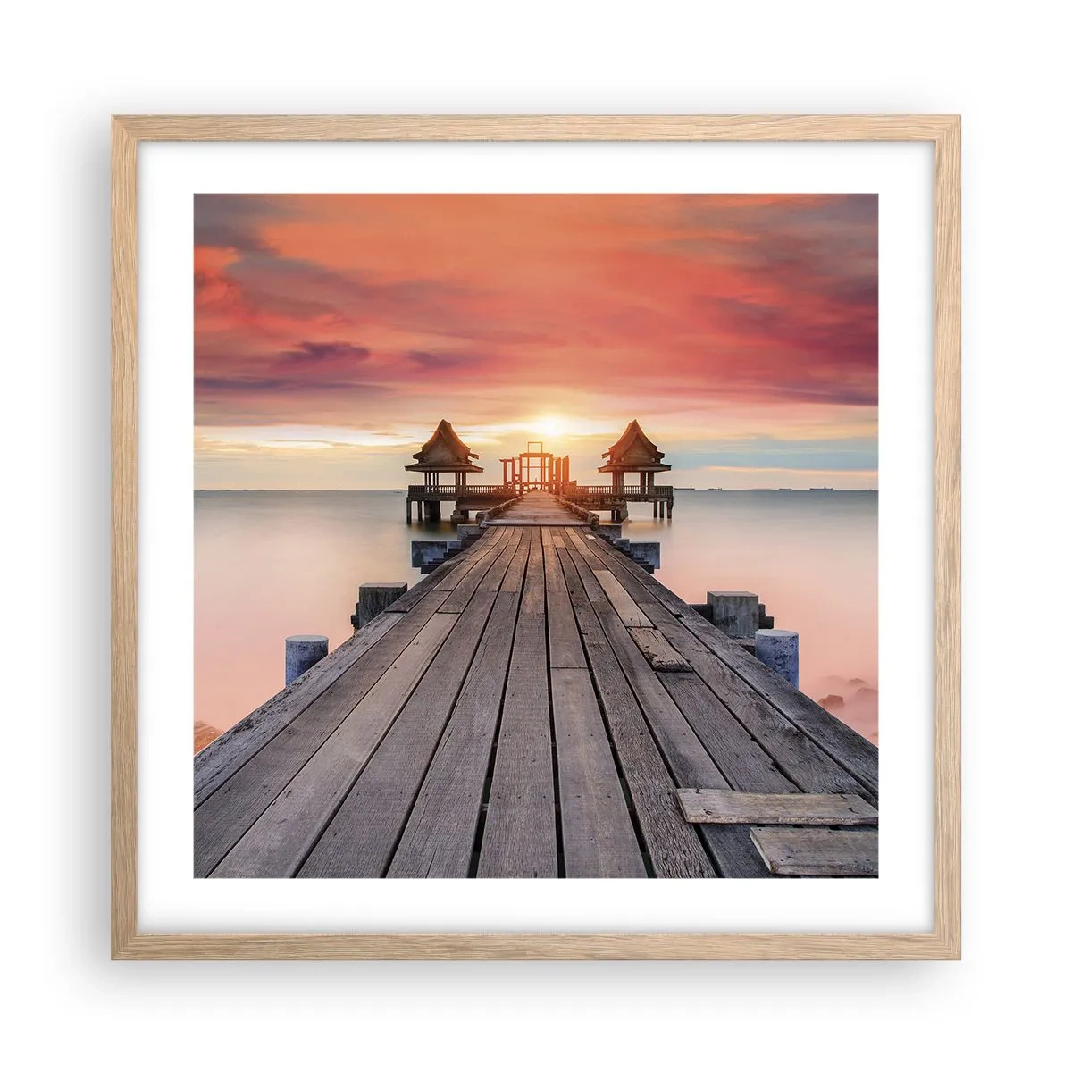 Plakat i ramme af lyst egetræ - Fra vest til øst - 50x50 cm