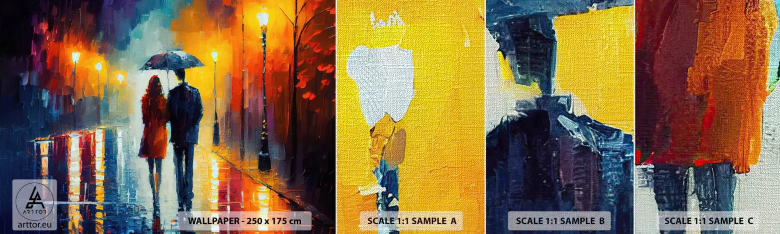 Prøve Fototapet Premium Canvas - Sammen - en farverig nat - Par, Romantisk, Gå - 100x30 cm