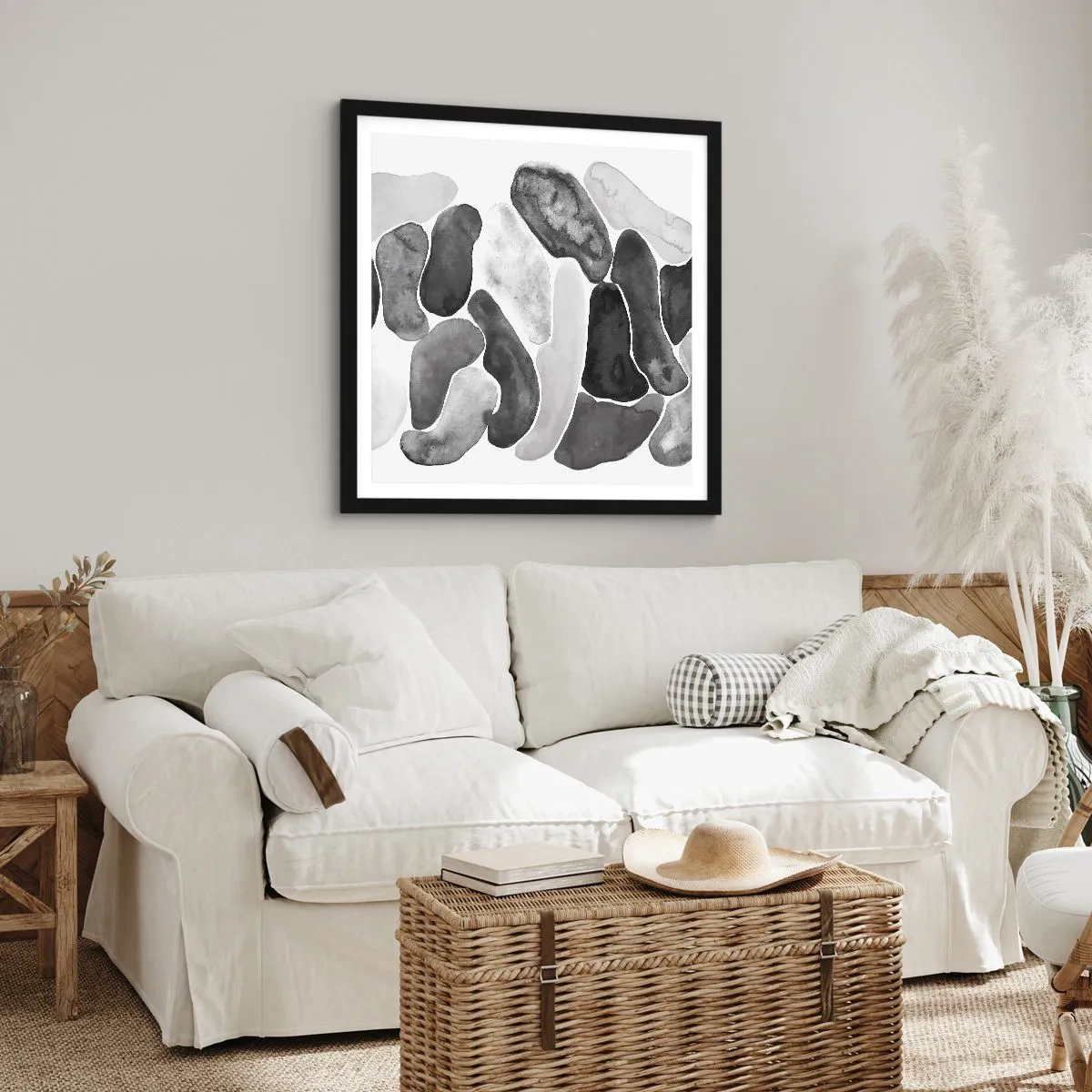 Plakat i sort ramme - Stenet abstraktion - 30x30 cm