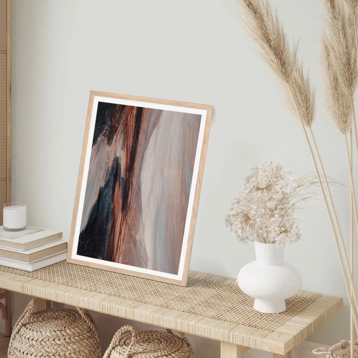 Plakat i ramme af lyst egetræ - Fredfyldt dal - 40x50 cm