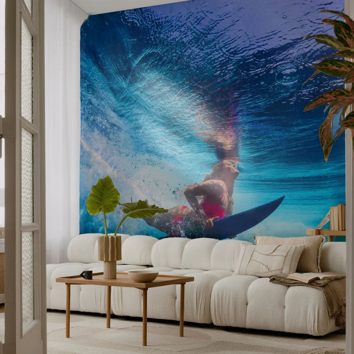 Fototapet Premium Sand - Dybden af glæde - Surfing, Kvinde, Sport - 100x70 cm