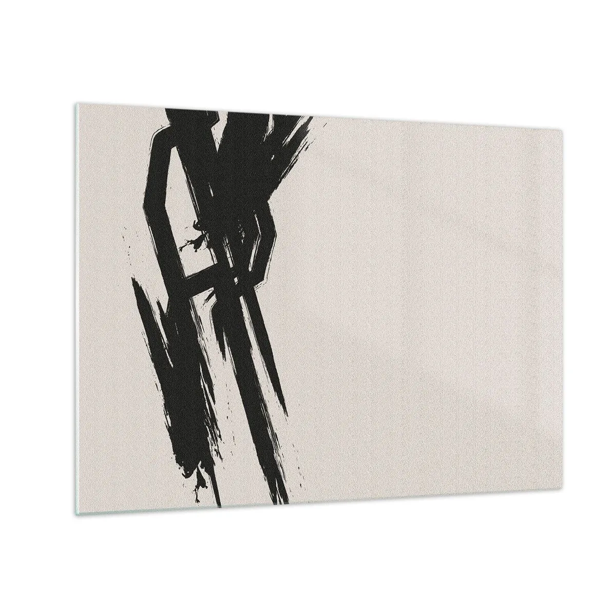 Billede på glas - Et dynamisk sort penselstrøg på en lys baggrund - 70x50cm - Ustoppeligt momentum - Moderne vægdekoration til stue og soveværelse ARTTOR