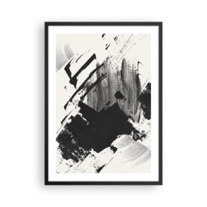 Plakat i sort ramme - Abstrakte sorte og hvide penselstrøg - 50x70cm - Abstraktion - det sortes udtryk - Moderne vægdekoration til stue og soveværelse ARTTOR