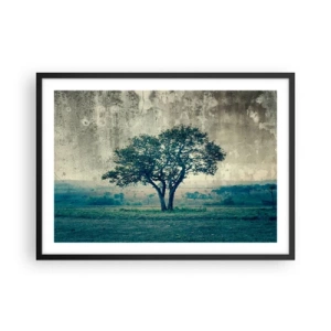 Plakat i sort ramme - Et æbletræ på en blå membran? - 70x50 cm