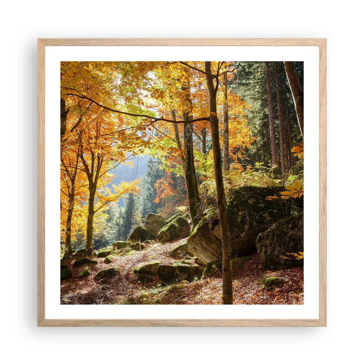 Plakat i ramme af lyst egetræ - Tid til at slappe af - 60x60 cm