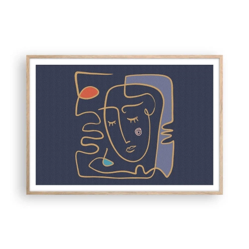 Plakat i ramme af lyst egetræ - I drømmerier - 100x70 cm