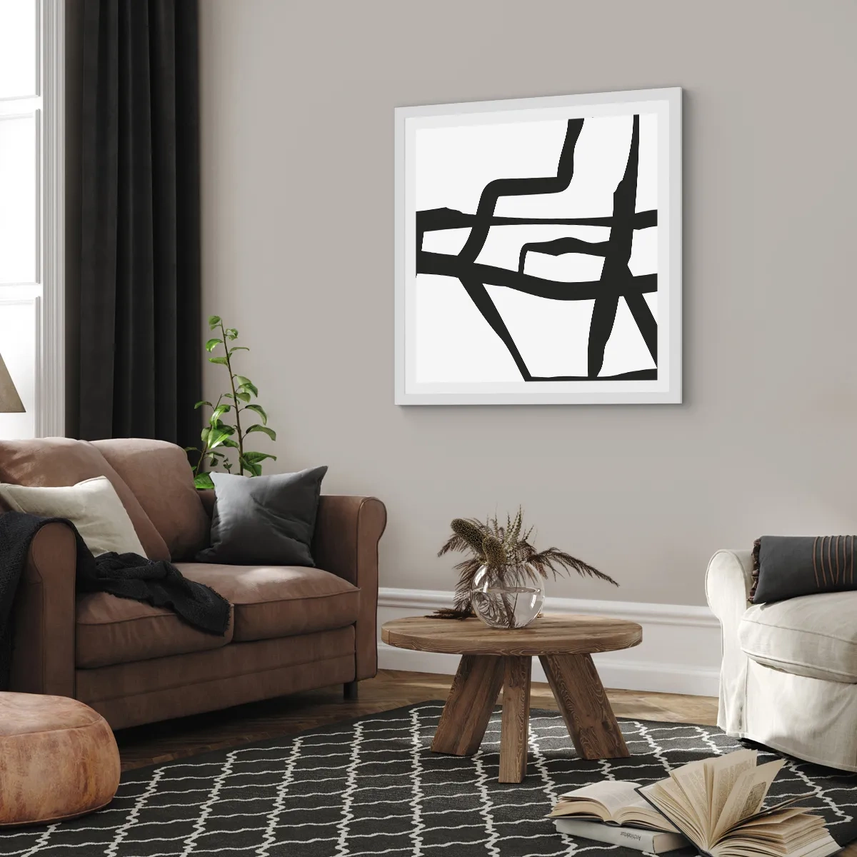 Plakat i hvid ramme - Sort og hvid konstruktion - 30x30 cm