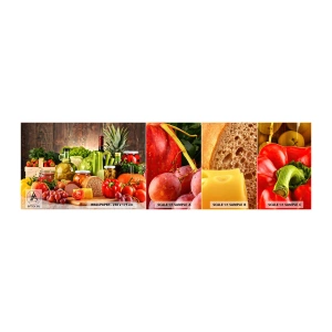 Prøve Fototapet Selvklæbende Deluxe Sticker - Røget, ristet, marineret - Gastronomi, Grøntsager, Frugt - 100x30 cm