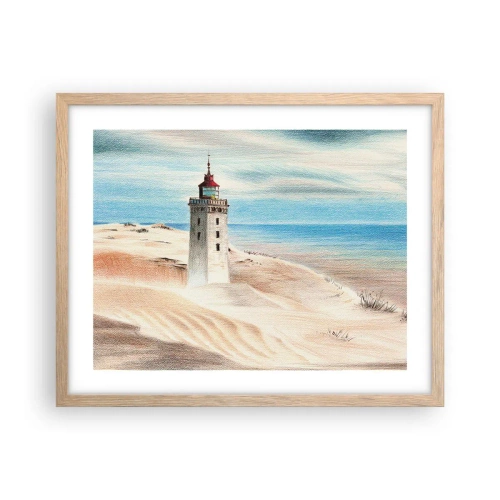 Plakat i ramme af lyst egetræ - Altid med blikket rettet mod havet - 50x40 cm