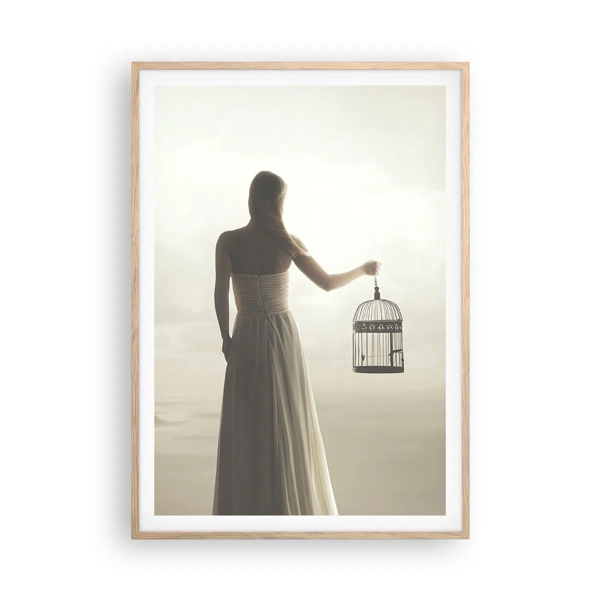 Plakat i ramme af lyst egetræ - Vær fri - 70x100 cm
