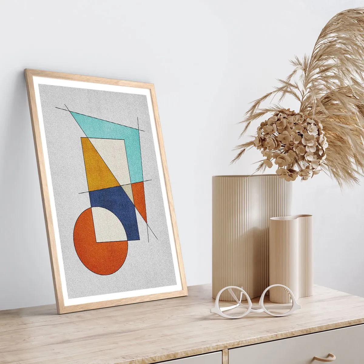 Plakat i ramme af lyst egetræ - Abstraktion: modernistisk leg - 70x100 cm