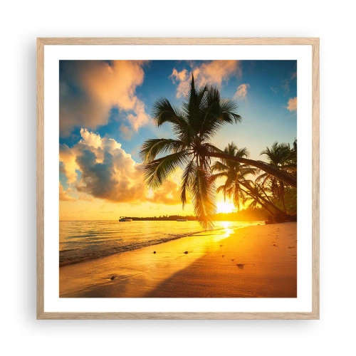Plakat i ramme af lyst egetræ - Caribisk drøm - 60x60 cm